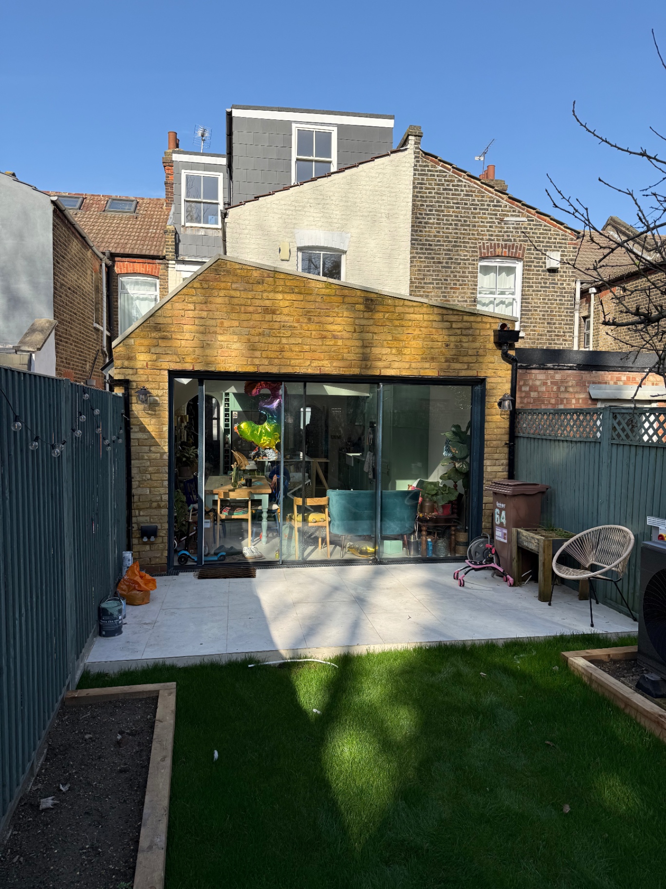Rear extension construction with bi-fold doors